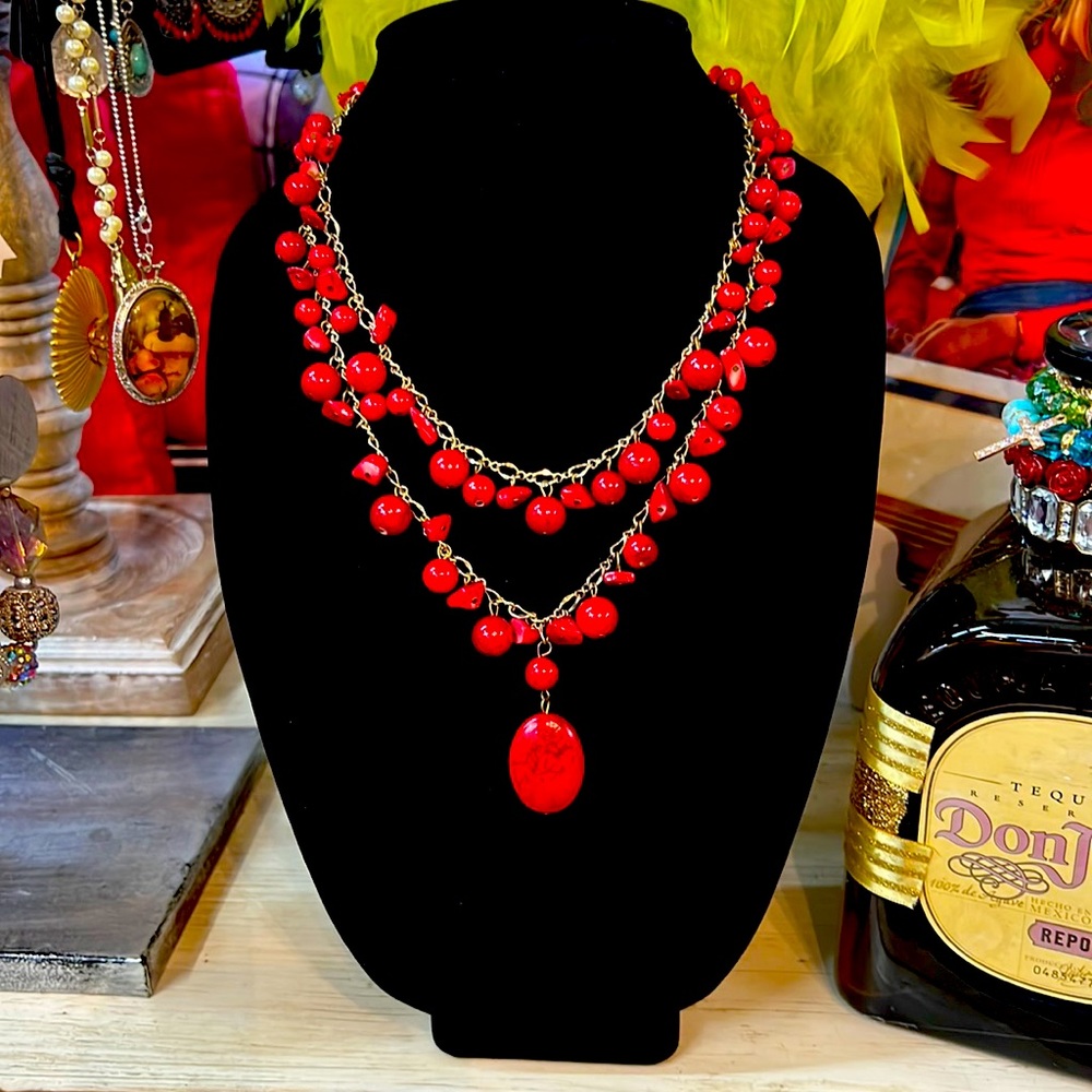 Vintage red bubble necklace costume.